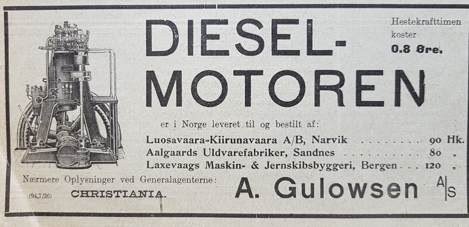 Anúncio antigo de A. Gulowsen, 1904