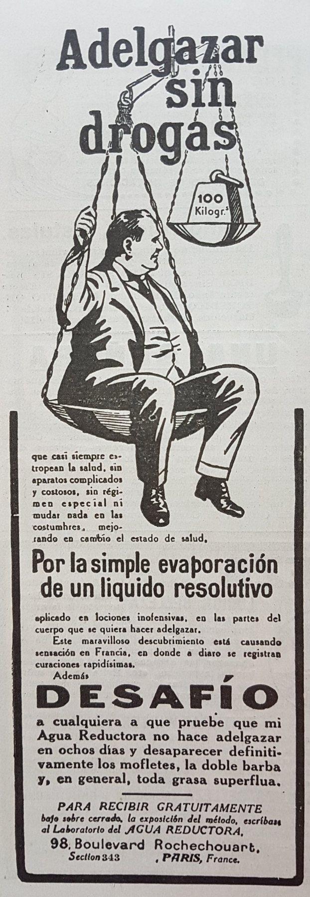 Anúncio antigo de Agua Reductora, 1922