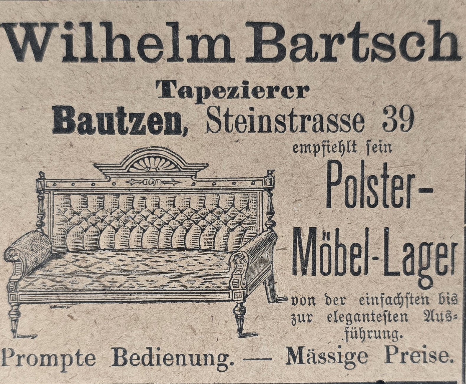 Anúncio antigo de Wilhelm Bartsch, 1887