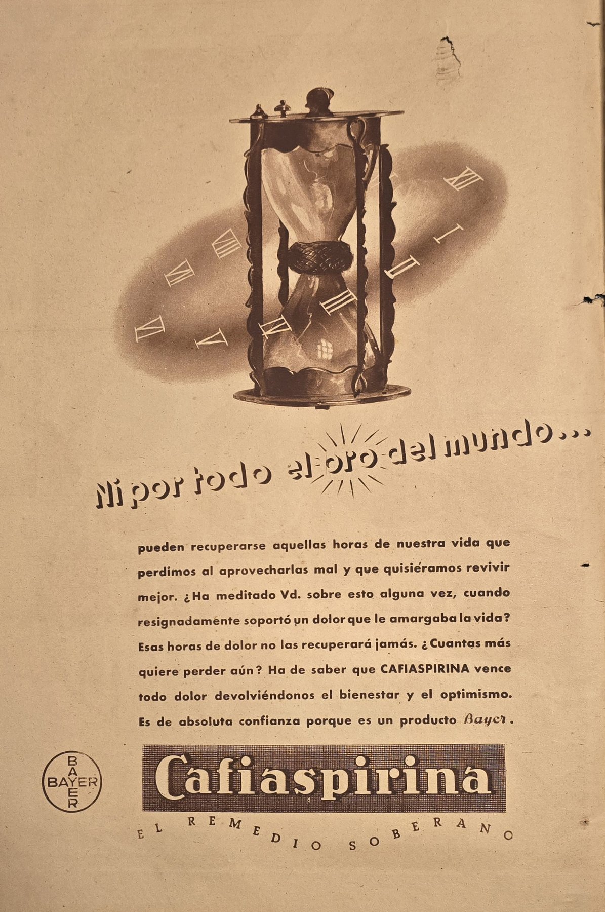 Anúncio antigo de Cafiaspirina, 1938