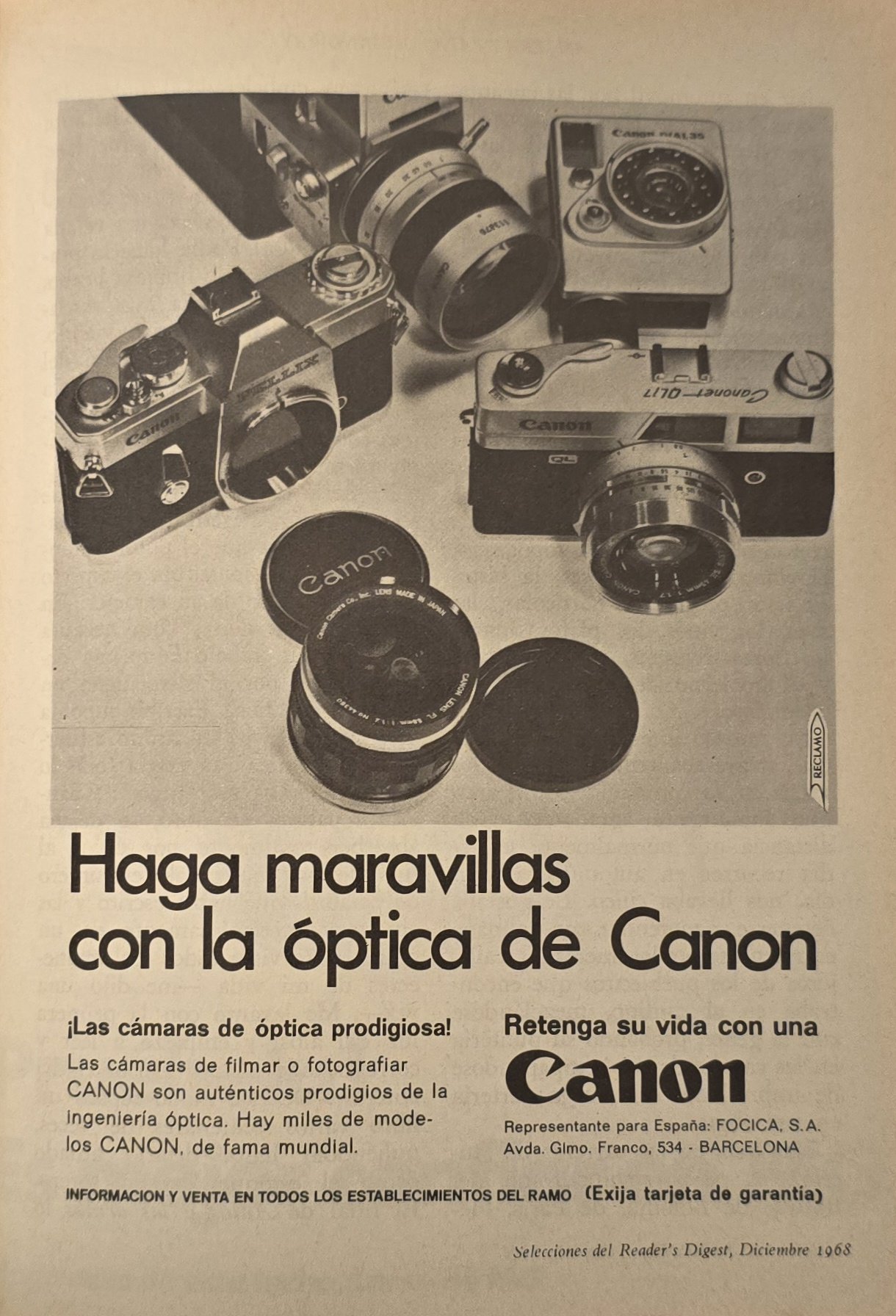 Anúncio antigo de Canon, 1968