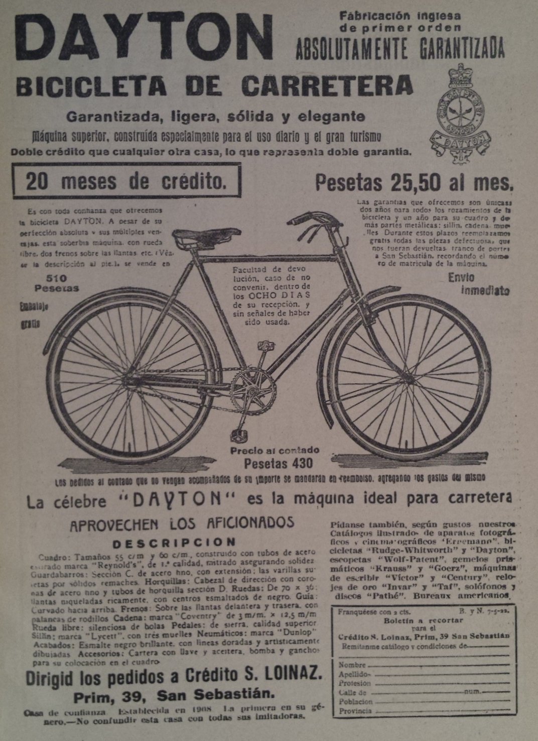 Anúncio antigo de Dayton, 1922