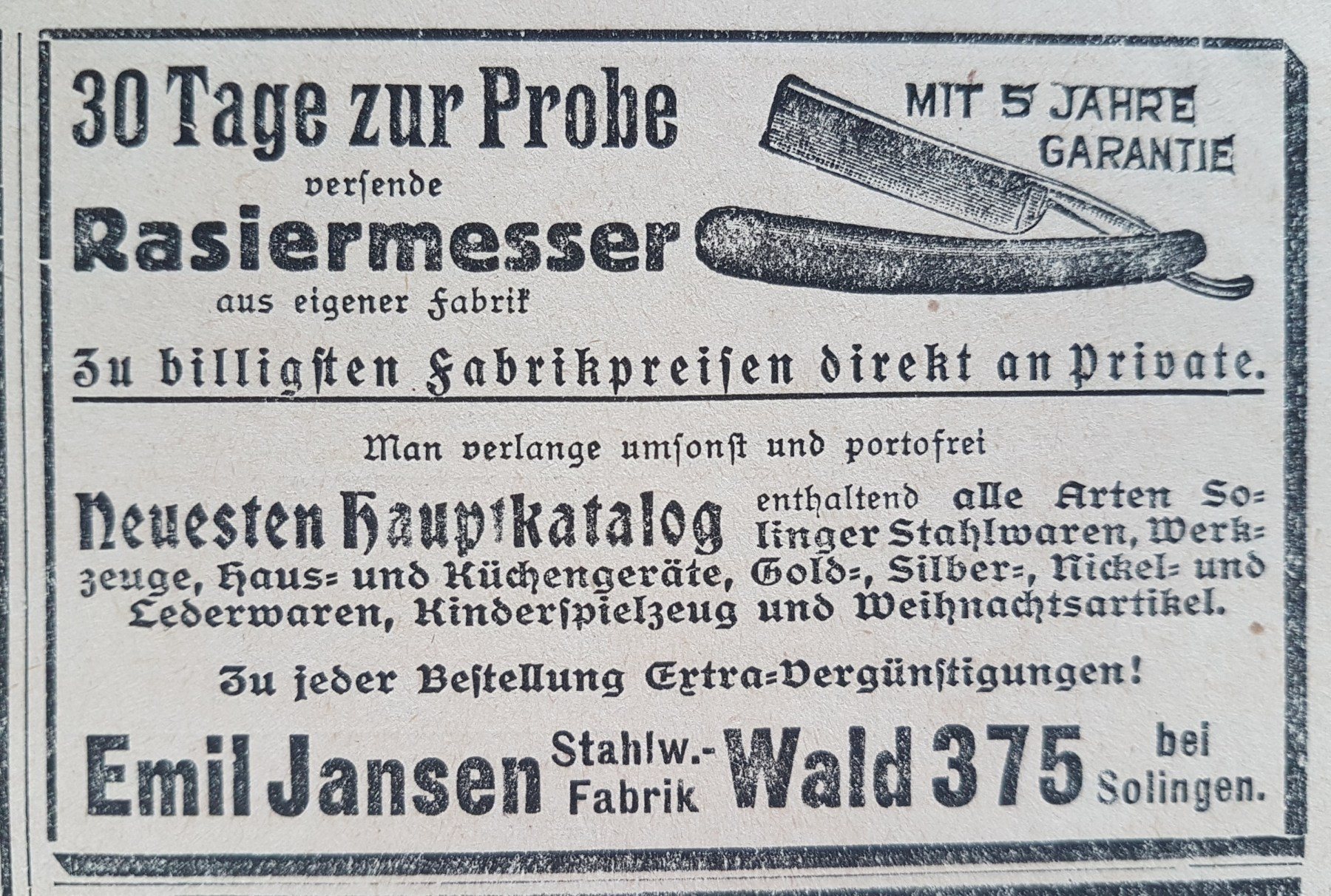 Anúncio antigo de Emil Jansen, 1922