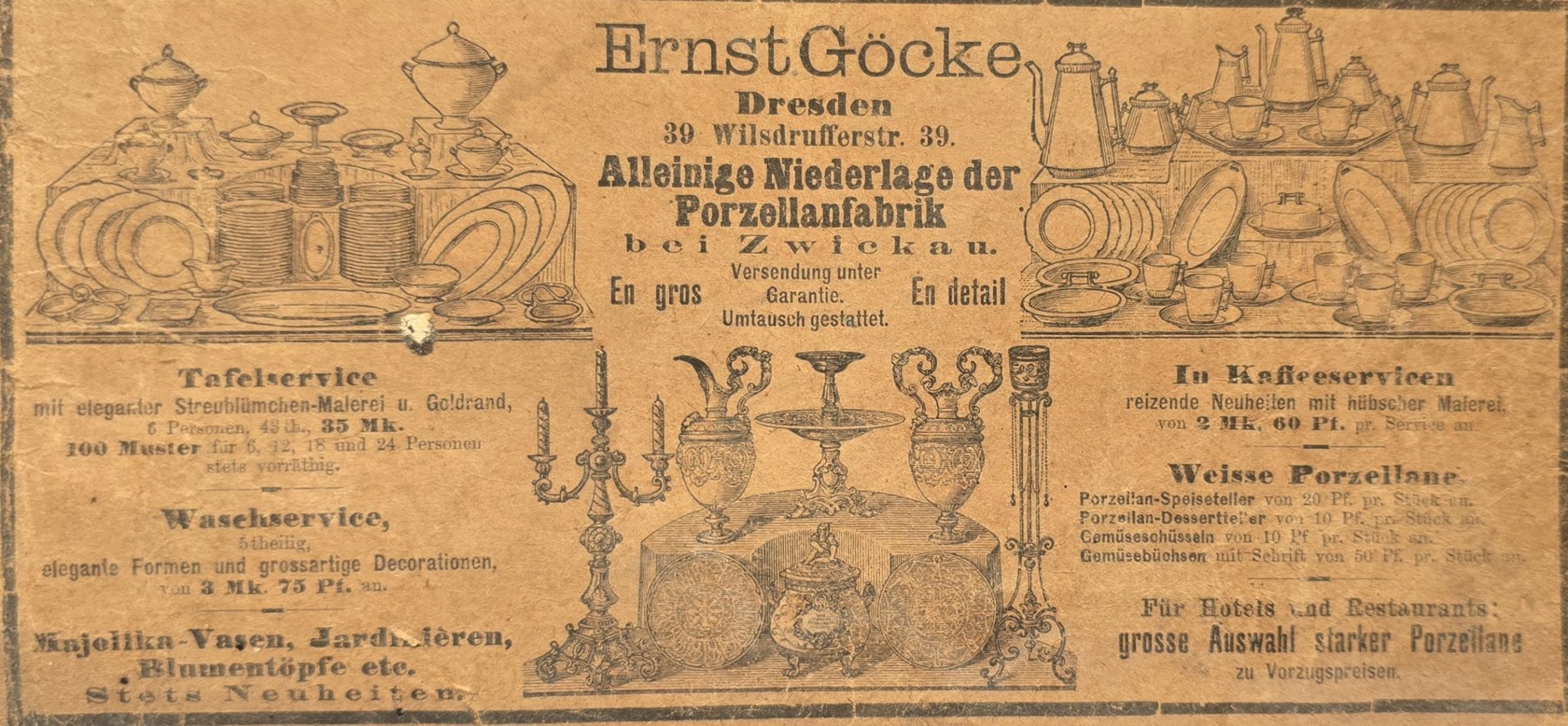 Anúncio antigo de Ernst Göcke, 1887