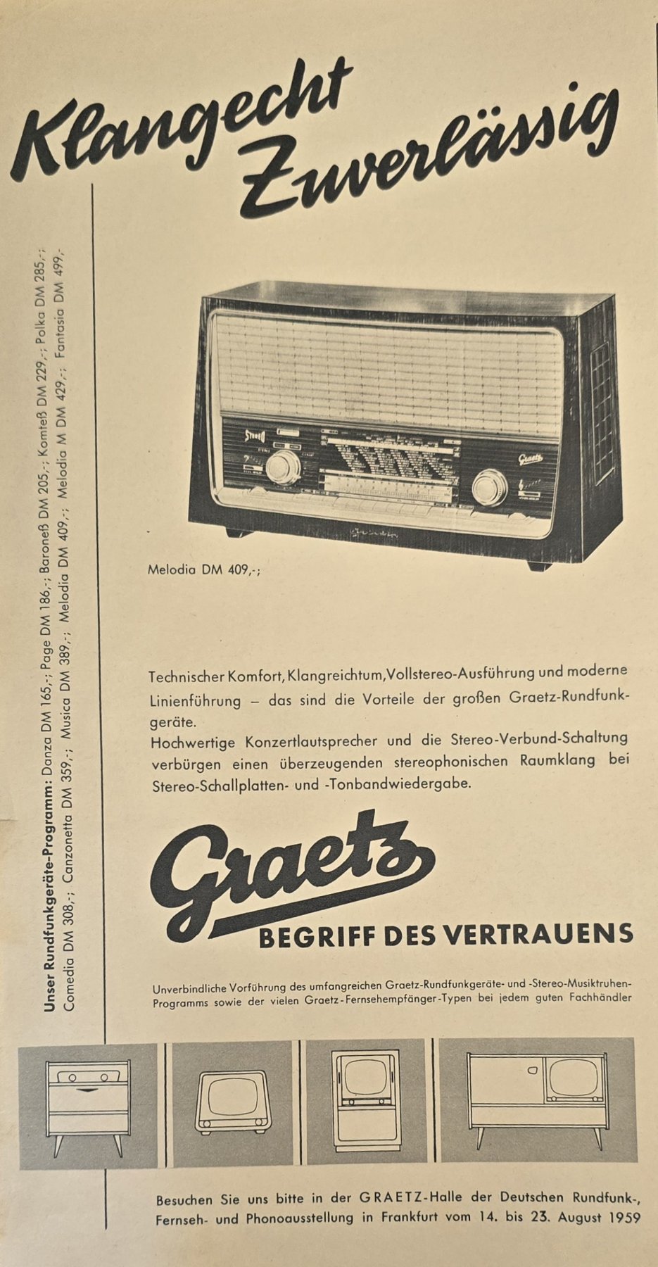 Anúncio antigo de Graetz, 1959
