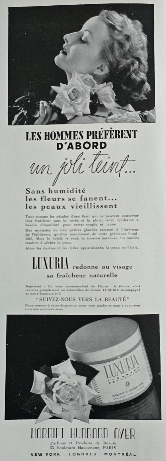 Anúncio antigo de Harriet Hubbard Ayer, 1939