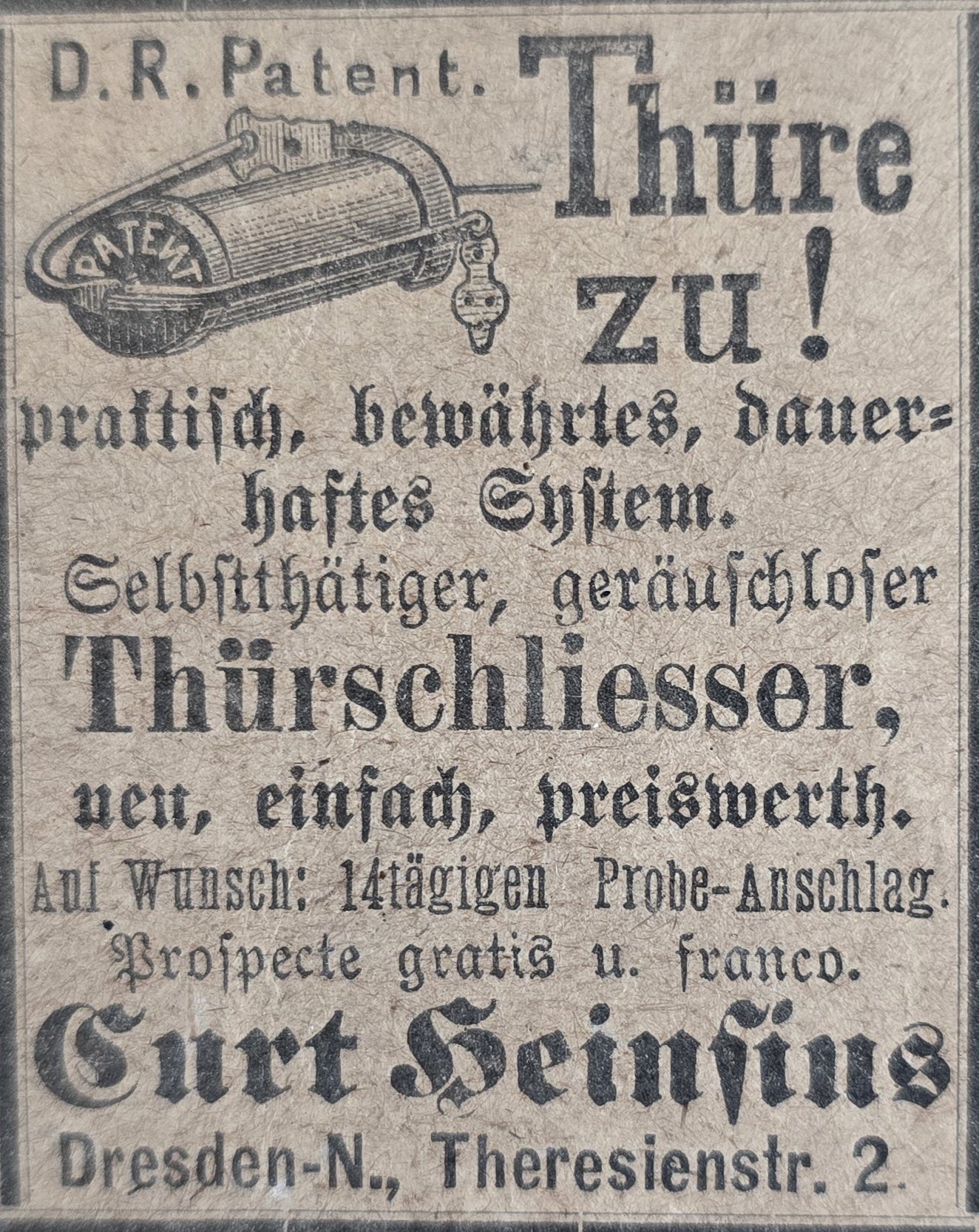 Anúncio antigo de Curt Heinsius, 1887