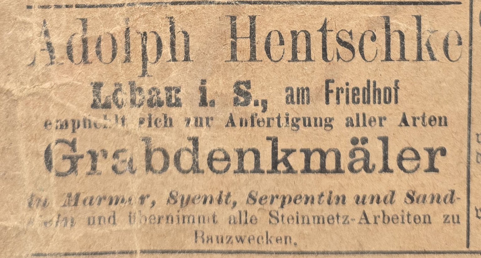 Alte Anzeige von Adolph Hentschke, 1887