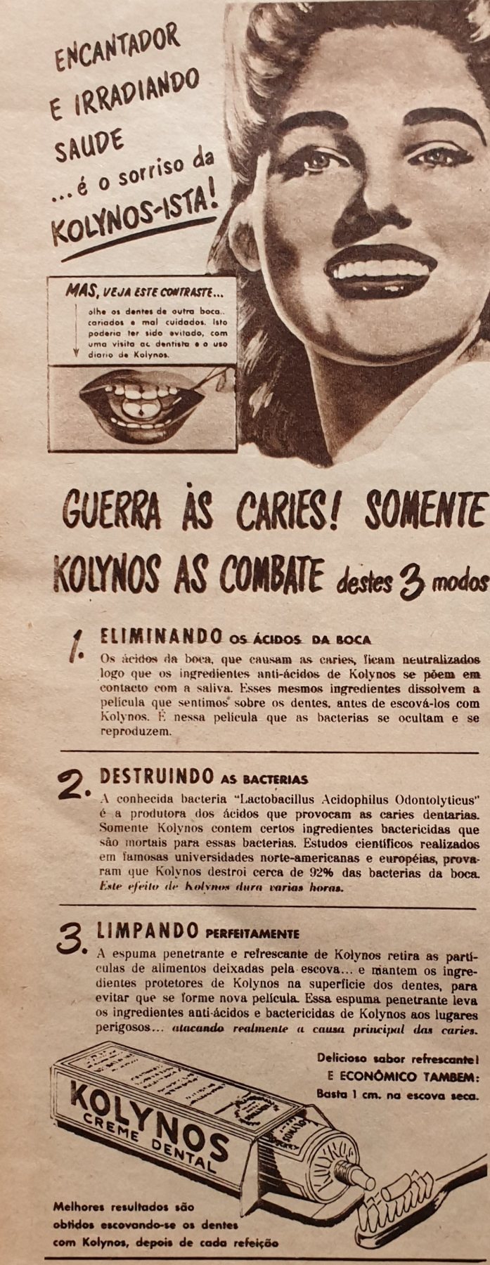 Alte Anzeige von Kolynos, 1950