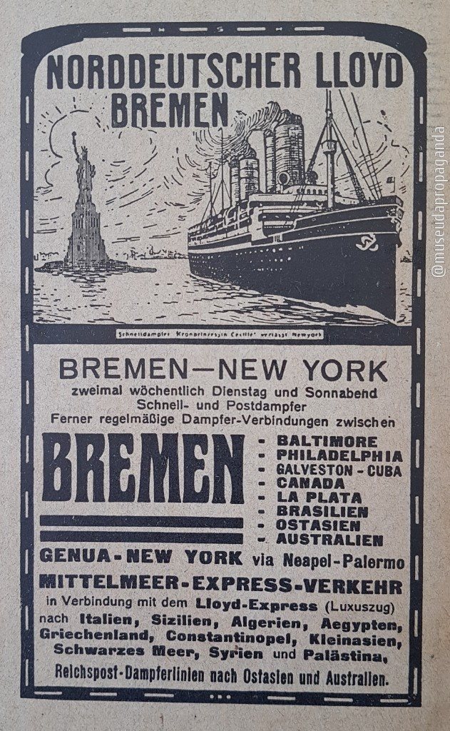 Anúncio antigo de Norddeutscher Lloyd Bremen, 1911