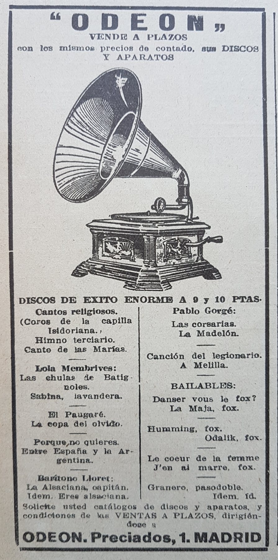Alte Anzeige von ODEON, 1922