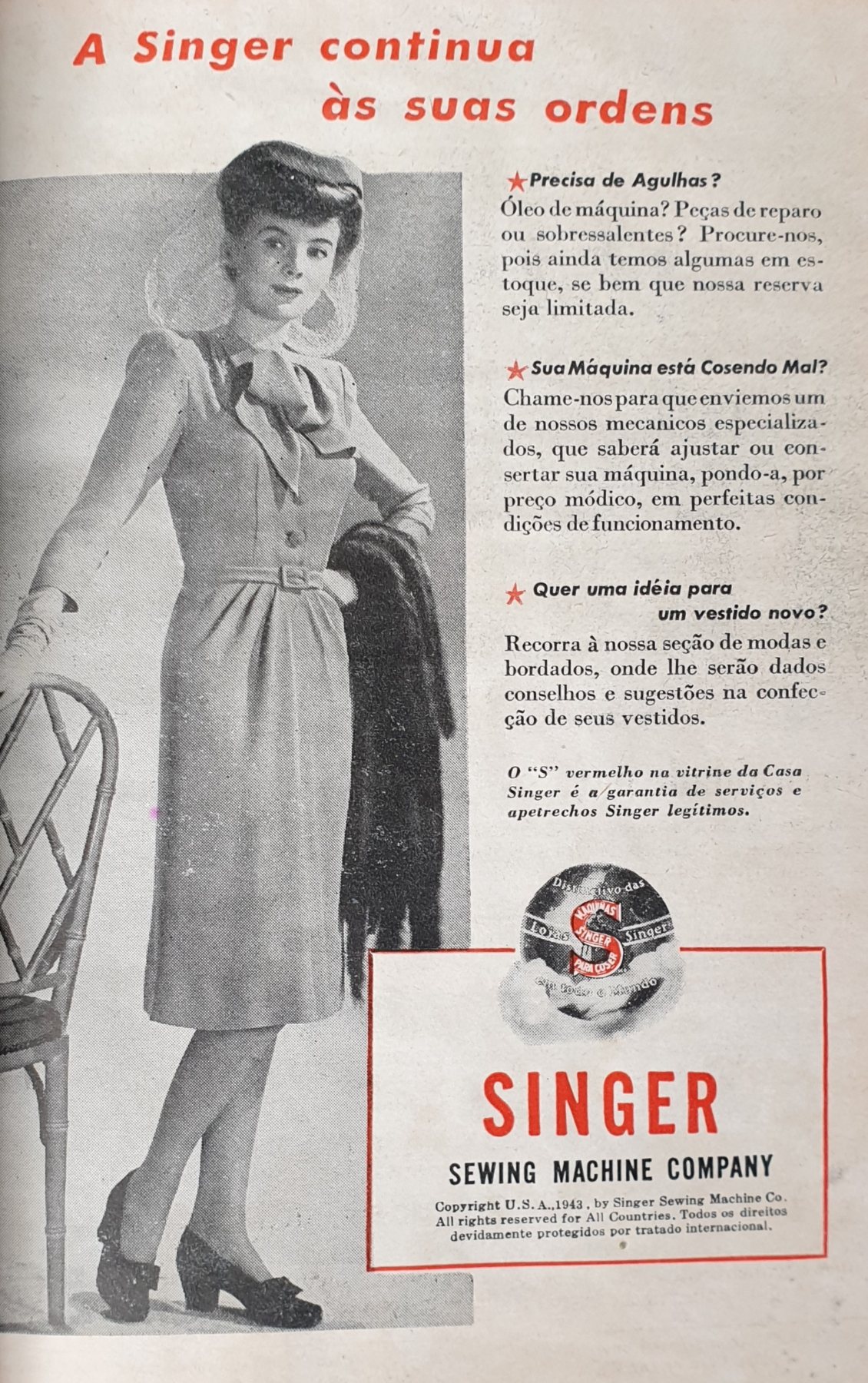 Anúncio antigo de Singer, 1943