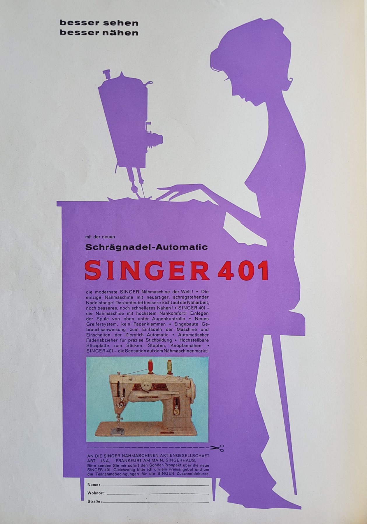 Anúncio antigo de Singer, 1961