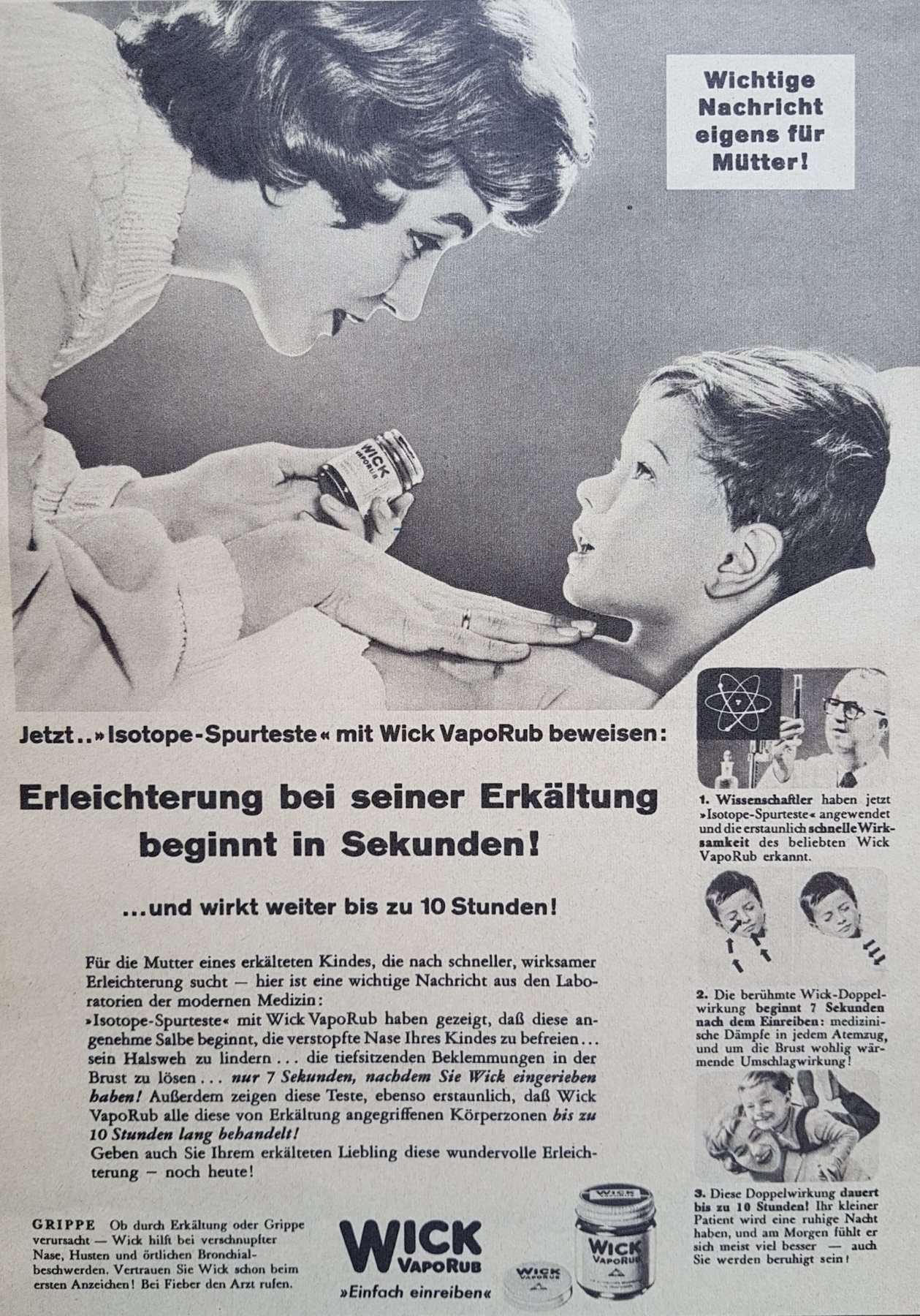 Alte Anzeige von Vick Vaporub, 1959
